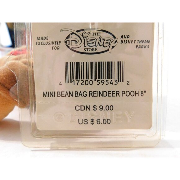 Disney Store Reindeer Pooh Mini Bean Bag Plush 8" 1999 With Tags - Picture 5 of 5